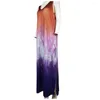 Casual jurken mouwloze print v-hals mode dames tie-dye lange jurk pocket damesveer voor junioren