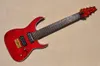 Guitarra elétrica vermelha de 8 cordas personalizada de fábrica com captadores HH Corpo de encadernação colorido Ferragens douradas Fretboard de jacarandá pode ser personalizado