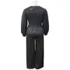 Pants Plus Size Women Casual Jumpsuits Elegant High Waist Belt Wide Leg Rompers Long Sleeves Lapel Playsuit