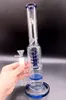 12 inch blauw dikke glazen waterpijpwaterpijpen recycler Bong met veer perc honingraat filters oliebrigs