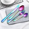 Rostfritt st￥l Matt 7 F￤rger Flatvaror Set Western Table Tabelle Knife Fork Spoon TESPOON CUTLYCY SET LYX35