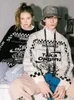 Męskie swetry duże wzór moda luźna trend amerykański retro okrągła szyja zima Jacquard Knit Women's 220930