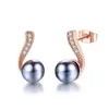 Stud Earrings Double Fair Black Imitation Pearl Beads Rose Gold Color CZ Stone Jewelry Crystal For Women Brinco DFE711