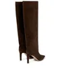 Elgant Inverno Mulheres Botas Altas Karter Bota de Couro Sênior Londres Preto Branco Cabeça Redonda Design Itália Trendy Vestido de Noite Salto Alto Botas Longas UE 35-43 caixa