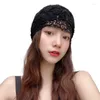 Bandanas Hat Women's Hand-Woven Lace Cutout Breathable Four-Season All-Matching Elegant Cotton Thread Toque Knitted