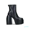 Stiefel Punk Stil Herbst Winter Elastische Mikrofaser Schuhe Frau High Heels Schwarz Leder Stiefel