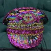 Berets Women Octagonal Hat Sequin Burning Yacht Week Captain Sergeant Rhinestone Rave Festival Bachelorette Part