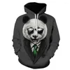 Moletons masculinos 3D Panda preto e branco suéter masculino/feminino moda meninos meninas hip-hop pulôver de manga comprida com capuz