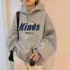 Kadın Hoodies Sweatshirts Kadınlar All-Match artı kadife vintage kadın cepler çizim kadın eğlence moda bahar kolej ins 220930