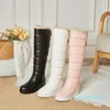 Boots Women Winter Warm Knee High Platform Height Increasing Ladies Snow PU Leather Side Zipper Round Toe