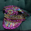 Berets Women Octagonal Hat Sequin Burning Yacht Week Captain Sergeant Rhinestone Rave Festival Bachelorette Part