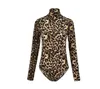 Combinaisons pour femmes Barboteuses Cheetah Leopard Body pour femmes Sexy Bodycon Body Suit Gants à col roulé à manches longues Combishort imprimé Romper