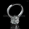 Wedding Rings Luxury Jewelry Women Engagement Ring Round Cut 9mm 3ct Zircon Cz Silver Color Female Band