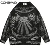 Men's Sweaters Hip Hop Gothic Oversized Sweater Knitted Streetwear Vintage Skeleton Skull Rose Print Ripped Punk Pullover Harajuku Black 220930