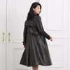 Inverno in pelle da donna Donne a vento Trench Trench Long Coat Long Milited Celted Skins Guida Guida Giacca Office Elegante soprabito