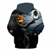 Hoodies masculinos capuz leves 3d impressão fantasma solta mangas compridas Halloween Hooded top para homens mulheres AIC88