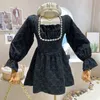 캐주얼 드레스 스프링 헵번 프랑스 슬림 정사각형 칼라 여성 패션 스위트 프린트 드레스 여성 우아한 퍼프 슬리브 미니 로브 220930