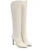 Elgant Hiver Femmes Bottes Hautes Karter Botte En Cuir Senior Londres Noir Blanc Tête Ronde Design Italie Robe De Soirée Tendance Talons Hauts Bottines Longues EU 35-43 boîte