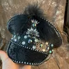 BERETS Fashion Women Feather Captain Hat Bride Sequin Octagonal Sergeant Hen do Festival Födelsedagsdel