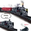 Diecast Model Araba Pil Çalışan Demiryolu Klasik Navlun Tren Su Buharlı Lokomotif Oyun seti Duman Simülasyonu Elektrik Oyuncakları 220930