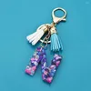 Keychains Cute Multicolor 26 Inledande alfabetsknappning med Tassel Fashion A-Z Akryl Letter Keychain for Women Purse Handbag Charms Gifts