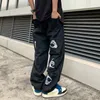 Jeans pour hommes Hommes Noir Harajuku Streetwear Alt Pantalon à jambe large droite Pantalon en denim Taille haute Vêtements surdimensionnés Y2K 220930