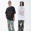T-shirts pour hommes Streetwear Hip Hop Mens Graphic Chemise imprimée en détresse Lavée Oversize T-shirt à manches courtes 2022 Printemps Été Couples Tops