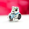 100% 925 Sterling Silver It's a Teddy Bear Bead with Pink Ribbon Fits European Jewelry Pandora Chamilia Charm Bracelets