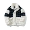 Giacche da uomo Tide Brand Agnello in pile Cuciture Plaid Stampa Cappotto Uomo e donna Sciolto Neutro Vento Tirare Giacca in cotone