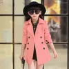 Coat Girls Spring och Autumn Windbreaker Middle Big Children's Medium Long Belt Trench Kidskläder 12 13 14 år gamla