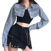 Kvinnorjackor Kvinnors beskuren denimjacka Solid Classic Long Sleeve Button Down Jean Trucker Spring Autumn Ladies Casual