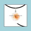 Pendant Necklaces Glass Ball Dried Flower Necklace Leather Chain Handmade Flowers Necklaces Girlfriend Gifts Elegant Jewelry Drop Del Dhws6