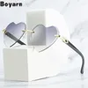 Sonnenbrille Boyarn 2022 Rahmenlose dicke Kante geschnittenes Pfirsich Herz invertiert wellige Frauen Brillen UV400 Glass Sonnenbrille