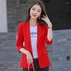 Damespakken modekantoor dames blazer voor vrouwen halve mouw jassen rood ol zakelijk kleding elegant