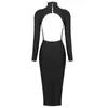 Casual Dresses Celebrity Bandage Dress Elegant Full Sleeves Backless Woman Midi Black Bodycon Vintage Vestios 2022 Autumn High Quality Rayo