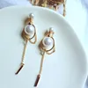 Dangle Earrings Charming Gold Tone For Women 2022 Unique Brief Faux Pearl Chain Drop Korean Jewelry