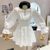 Robes Décontractées Printemps Hepburn Français Mince Col Carré Femmes Mode Doux Imprimé Robe Femme Élégant Manches Bouffantes Mini Robes 220930