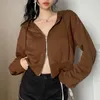 Sweats à capuche femme Sweats femme Y2K Zip Up Recadrée Casual Manches longues Couleur unie Coupe ample E-girls 90s Streetwear Pour