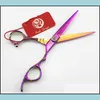 Hair Scissors Purple Dragon Hair Scissors Rainbow Gem Screw Cutting And Thinning 6 Inch Rose Carving Handle Simple Packin Topscissors Dhe9M