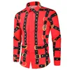 القمصان غير الرسمية للرجال الفاخرة Royal Red Long Sleeve Paisley Print Camisa Social Masculina Manga Longa Prom Party 220930