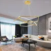 Hänglampor lyxiga guldhexagonringar ljuskrona belysning modern hängande ljus rostfritt stål ledlampa för vardagsrum el el