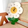 Duvar Saatleri Basit çiçek yaratıcı edebi tasarım karikatür saat oturma odası çalışması sessiz dekorasyon dijital