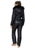 Damesgeul Lagen Bont kap ski jumpsuit Vrouwen Winter Outerwear lange mouw met katoen met katoenen gekantde jas slanke fit gewatteerde parka rits omhoog een stuk