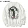 Męskie swetry Gontohwid dzianiny Hip Hop Lightning 3D Angel Statue Print Pullover Sweater Streetwear Fashion Casual Loose Tops 220930