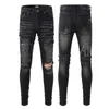 Denim amiirs jeans designer calças homem outono marca de moda am masculino preto perfurado bordado remendo elástico magro leggings pf6q