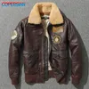 Men's Leather Faux G1 Thick Pilot Jacket Vintage Brown Loose Coat Wool Collar Classical Military Bomber 100% Natural Cowhide 220930