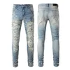 Broek Hot Heren Denim Man Fall amirres Geboord Gat Jeans Designer Gewassen Slim Fit Patch Modemerk Elastisch 4TQ8