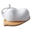 Plates Elephant Shape Butter Dish With Ceramic Lid Simple Wooden Plate Household Tableware For Home El