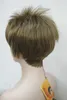 Asymmetric brown blonde mix side bangs short straight synthetic hair women's wig