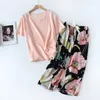 Hemkl￤der Viscose Print Pyjamas Set Women Sleepwear Floral Printed Pyjama Casual Elastic Midje Nattkl￤der Lounge Wear Breattable